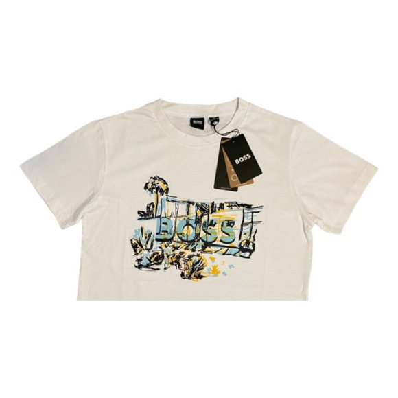 NWT Men's HUGO BOSS Cotton White T-Shirts With Hand-Drawn Artwork Size Medium - Picture 2 of 4